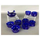Mini Colbalt Glass Hen On Nest & Salt Cellars