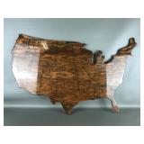 Vtg Wooden Lacquered United States Wall Hanging