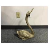 Vintage Brass Hollywood Regency Style Swan Statue