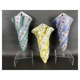 Vtg Twisted Cornucopias Porcelain Wall Pockets
