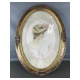 Ornate Oval Framed Edwardian Woman Portrait Print