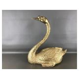 Vintage Brass Hollywood Regency Style Swan Statue