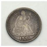 1891 Seated Liberty Dime 90% Silver Coin