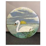 Large Wooden Circular Swan Painting