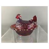 Vintage Mosser Carnival Glass Mini Hen On Nest