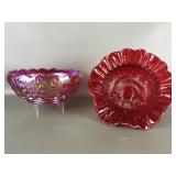 Vtg Good Luck  Ruffled & Carnival Glass Bowls