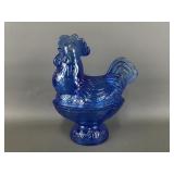 Vintage Painted Glass Rooster On Nest