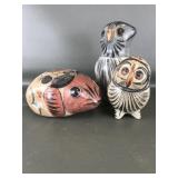 Tonala Mexico Style Owls & Frog Pottery Decor