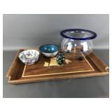 Vtg Mid-cent. Marquetry Inlay & Cloisonne Enamel