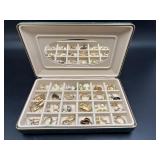 Vintage Jewelry Box W Gold Tone Pierced Earrings
