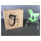 Fenton Green Chameleon Glass Hobby Horse Figure