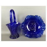 Vtg Cobalt Glass Horse Medallian Ruffle Plate &