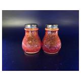 Vtg Cadnium Glow Thistle Glass Salt & Peppers