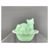 Jadeite Mosser Mini Cat On Nest Salt Cellar