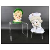 Vtg Mcm Red Cross Lady Head Vase & Mini