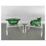 Vtg Mosser Mini Emerald Cat On Nest Salt Cellar