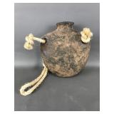 Vintage Earthenware Pottery Canteen W Rope Handles