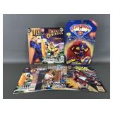 Vtg Flying Superman Figurine & Dc Comic Books