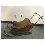 Vtg Wooden Woven Wicker Decorative Sleigh