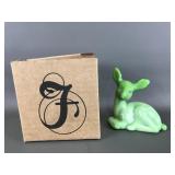 Fenton Green Chameleon Slag Fawn Figure W/ Box