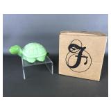 Fenton Green Chameleon Slag Turtle W/box