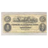 1856 $5 Charleston, Sc Farmers And Exchange Note