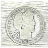 1909-o Barber Half Dollar 90% Silver Coin