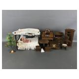 Vtg Wooden Dollhouse Furniture Canopy Bed & More