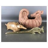 Vtg Terra Cotta Armadillo Planter, Mini Ceramic &