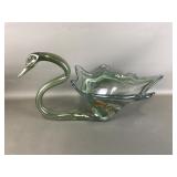 Hand-blown Mid-century Style Glass Swan Bowl