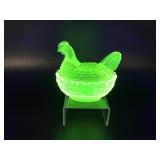 Vintage Uranium Glass Hen On Nest