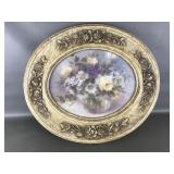 Ornate Framed Oval Floral Art Print Signed