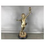 Art Deco Bronze Sculpture Boy W Torch
