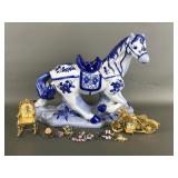 Blue&white Porcelain Horse Figurine & More