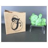 Fenton Green Chameleon Slag Reclining Bear Figure
