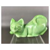 Fenton Green Chameleon Slag Stretching Cat Figure