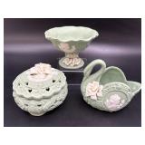 Vintage Sage Cameo Relief Porcelain Pieces