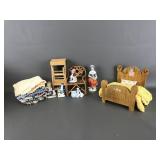 Miniature Wooden Dollhouse Bed Hand-painted