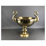 Vtg Brass Swan Handle Pedestal Bowl