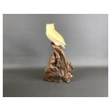 Vtg John Perry Resin Owl Burn Wood Sculpture