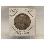 1959 Us Benjamin Franklin 90% Silver Half Dollar