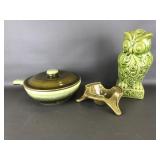 Ceramic Owl Green Glaze Sculpture & More