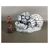 Handcrafted Inuit Family With Igloo Cermic & More