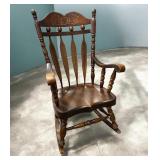 Vintage Solid Wood Stenciled-back Rocking Chair