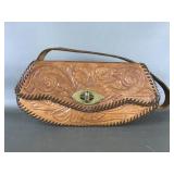 Vtg Hand-tooled Brown Leather Bag