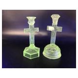Manganese Glass Crucifix Candlestick