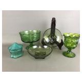 Vintage Emerald Colored Pedestal Bowls & More