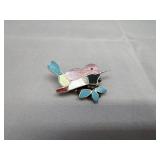Zuni Sterling Silver Stone Inlay Hummingbird Pin