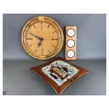 Mid-century Rattan Clock, Ceramic Ashtray & More