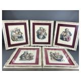 French Set Of Caricature Colored Lithographs